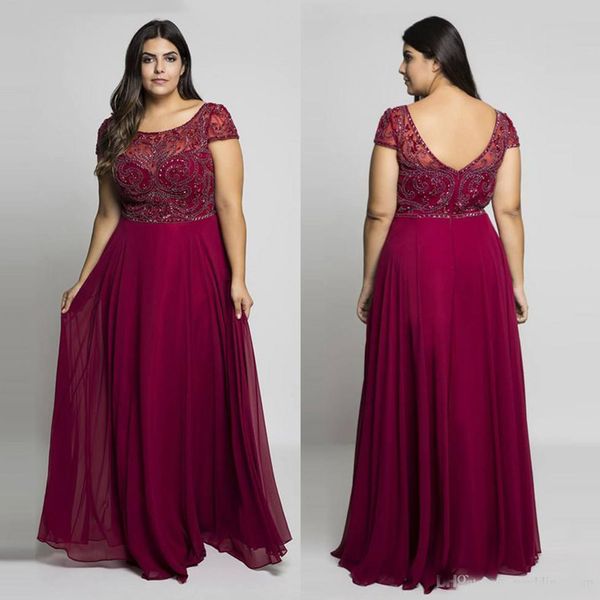 burgundy plus size prom dresses sheer jewel neck chiffon backless evening gowns a-line floor length long beaded formal dress, Black
burgundy plus size prom dresses sheer jewel neck chiffon backless evening gowns a-line floor length long beaded formal dress, Black