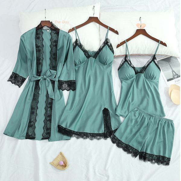 pajamas female xia bing silk robe four-piece with the thoracic pad lace strap nightgown tracksuit set on behalf, Black;red
pajamas female xia bing silk robe four-piece with the thoracic pad lace strap nightgown tracksuit set on behalf, Black;red