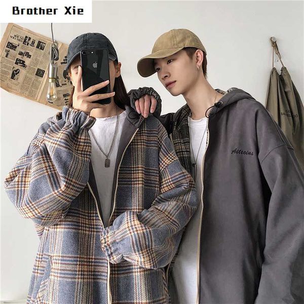 reversible jacket men's fashion retro casual plaid hooded jacket man streetwear wild loose hip hop bomber mens m-xl, Black;brown
reversible jacket men's fashion retro casual plaid hooded jacket man streetwear wild loose hip hop bomber mens m-xl, Black;brown