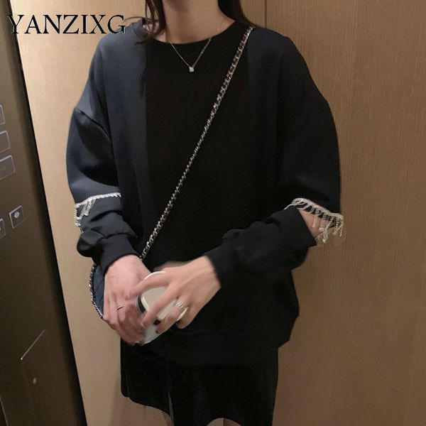 2019 autumn and winter new products fashion retro round neck solid color long-sleeved chain black sweatshirt women l857
2019 autumn and winter new products fashion retro round neck solid color long-sleeved chain black sweatshirt women l857