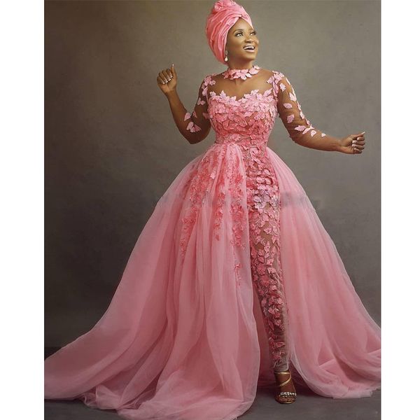 modest pink jumpsuit prom dresses with detachable train leaf appliques beaded ankle length celebrity evening gowns tulle party dress, Black
modest pink jumpsuit prom dresses with detachable train leaf appliques beaded ankle length celebrity evening gowns tulle party dress, Black