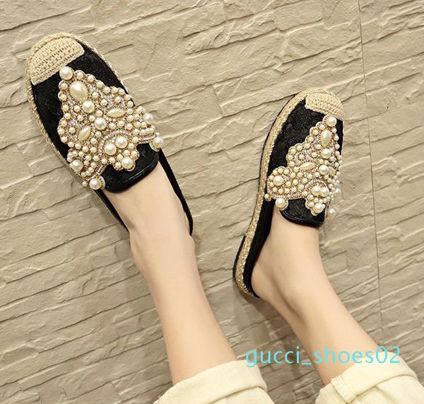 ake sia fashion pearly crystal lace casual women female mujer lazy slip-on half slippers plimsolls loafers mules flat shoes g02, Black 
ake sia fashion pearly crystal lace casual women female mujer lazy slip-on half slippers plimsolls loafers mules flat shoes g02, Black