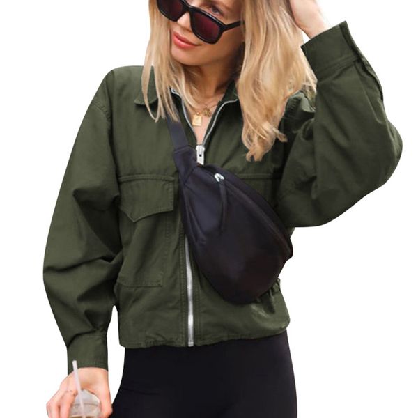 women fashion jacket zipper bomber jacket female basic short coat autumn spring pocket casual turn-down collar coat d30, Black;brown
women fashion jacket zipper bomber jacket female basic short coat autumn spring pocket casual turn-down collar coat d30, Black;brown