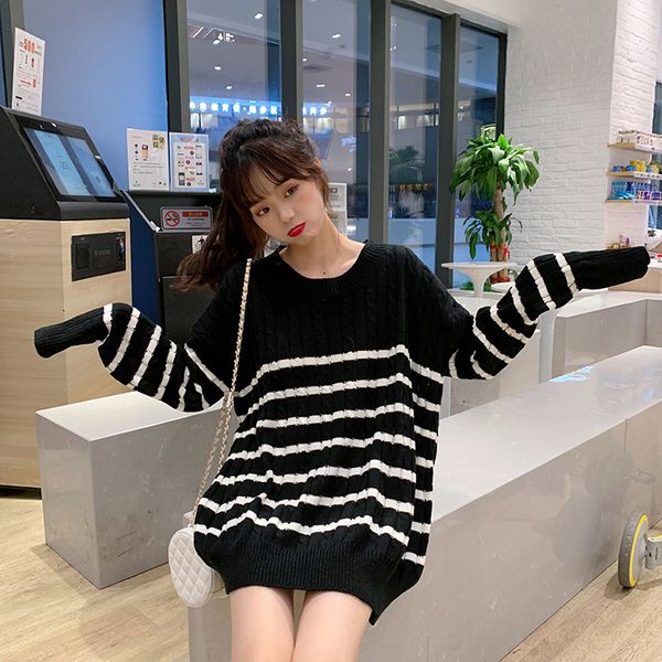 loose striped long sleeve pullovers sweaters spring autumn o-neck knitted casual new fashion brand women's clothing, White;black
loose striped long sleeve pullovers sweaters spring autumn o-neck knitted casual new fashion brand women's clothing, White;black