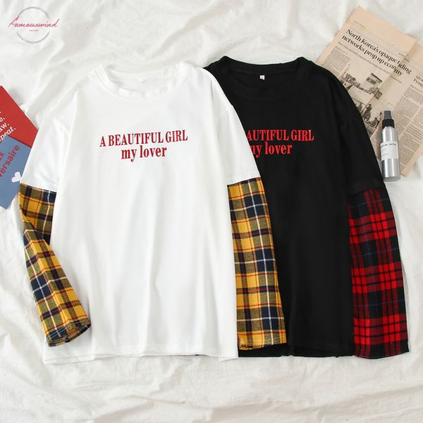 harajuku kawaii women tshirt loose casual long sleeve plaid patchwork t shirt autumn students simple letter white black t shirts
harajuku kawaii women tshirt loose casual long sleeve plaid patchwork t shirt autumn students simple letter white black t shirts