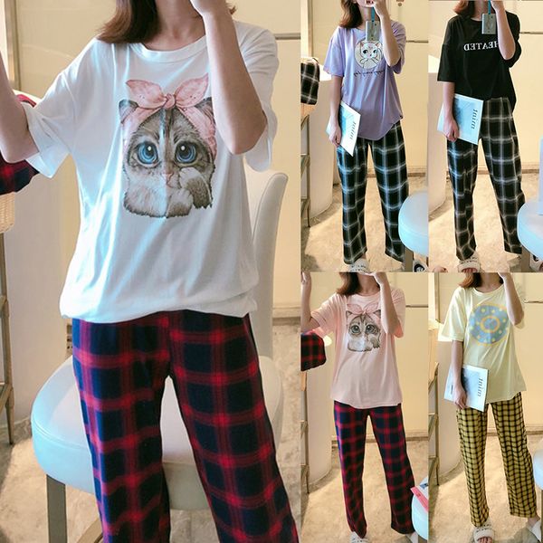 summer ladies sleepwear set print short sleeve trousers sleepwear suit fashion loose large size two-piece homewear 2020, Black;red
summer ladies sleepwear set print short sleeve trousers sleepwear suit fashion loose large size two-piece homewear 2020, Black;red