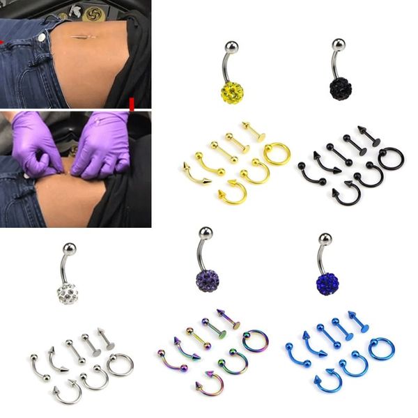 18pcs piercing kit stainless steel 14g 16g belly ring tongue nipple nose jewelry