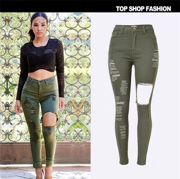 2016 personality europe popular full article tore waist slim elasticity denim pants feet armygreen hole jeans for women, Blue
2016 personality europe popular full article tore waist slim elasticity denim pants feet armygreen hole jeans for women, Blue