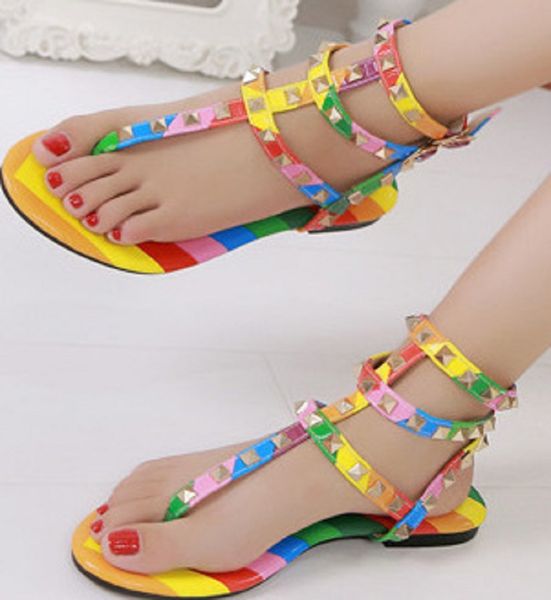 34-45 large size european and american summer colorful color matching flat heel sweet clip toe rivet roman sandals t-shaped buckle lll
34-45 large size european and american summer colorful color matching flat heel sweet clip toe rivet roman sandals t-shaped buckle lll