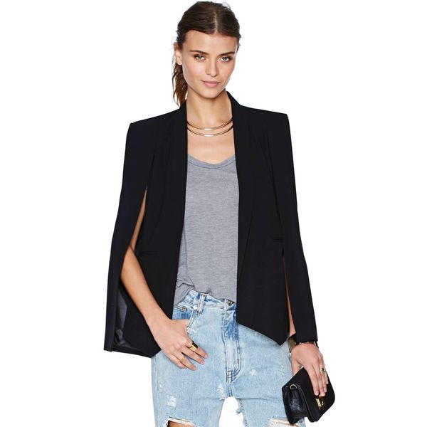 2017 fashion cloak cape blazer women coat black lapel split long sleeve outerwear pockets solid casual suit jacket workwear xl, White;black
2017 fashion cloak cape blazer women coat black lapel split long sleeve outerwear pockets solid casual suit jacket workwear xl, White;black