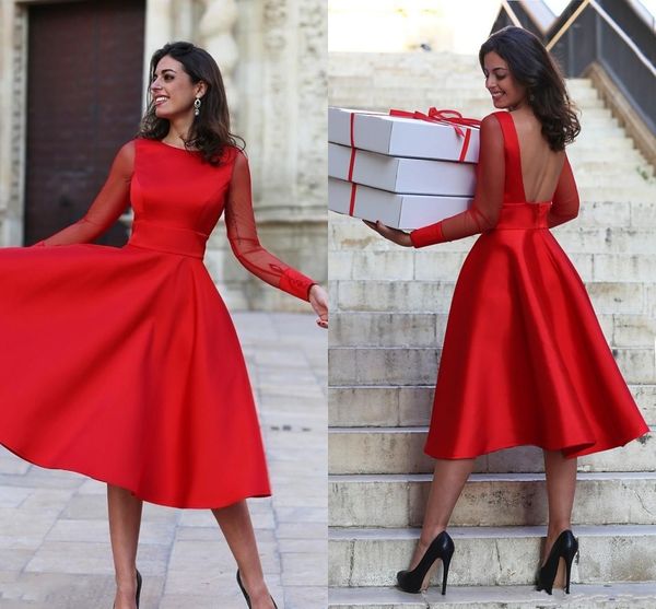 sheer long sleeves red homecoming dresses a line jewel neck backless tea length cocktail prom dresses mother formal gowns, Blue;pink
sheer long sleeves red homecoming dresses a line jewel neck backless tea length cocktail prom dresses mother formal gowns, Blue;pink