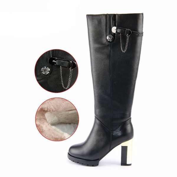 military factory-direct women's autumn winter genuine leather wool rubber knee-high high heels boots ladies, Black
military factory-direct women's autumn winter genuine leather wool rubber knee-high high heels boots ladies, Black