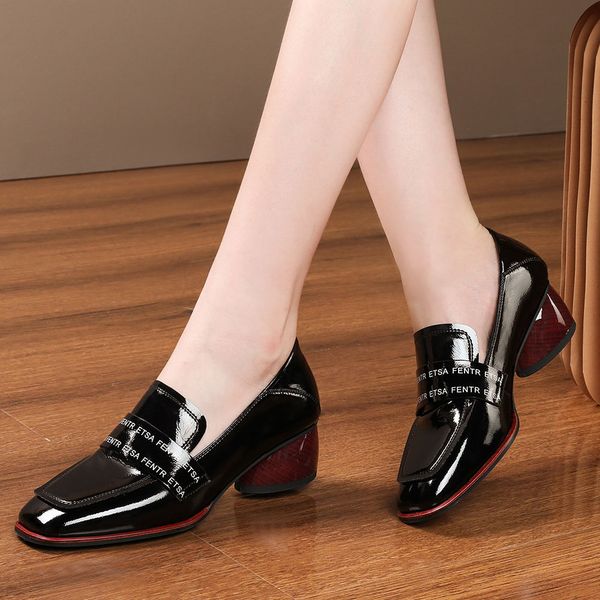 sarairis 100% genuine leather patent leather chunky heels square toe shoes woman elegant sllip on office pumps shoes women, Black
sarairis 100% genuine leather patent leather chunky heels square toe shoes woman elegant sllip on office pumps shoes women, Black