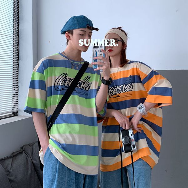 2020 summer new youth popular men's loose color matching stripes short-sleeved t-shirt fashion casual round neck pullover, White;black
2020 summer new youth popular men's loose color matching stripes short-sleeved t-shirt fashion casual round neck pullover, White;black