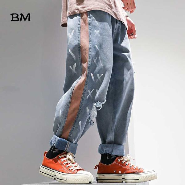 2020 hip hop graffiti ripped jeans striped straight pants uomo japanese streetwear fashion kpop korean denim cargo pants men, Blue
2020 hip hop graffiti ripped jeans striped straight pants uomo japanese streetwear fashion kpop korean denim cargo pants men, Blue