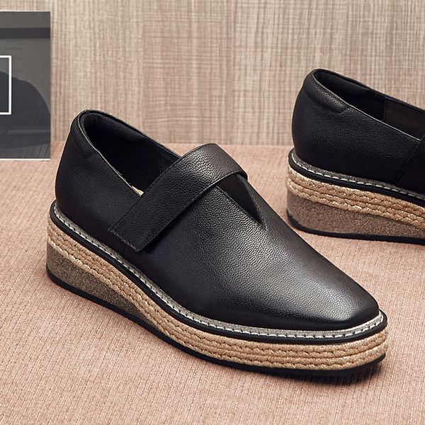 women's genuine leather platform flats slip-on oxfords leisure square toe brogues shoes hook&loop casual shoes for women on sale, Black
women's genuine leather platform flats slip-on oxfords leisure square toe brogues shoes hook&loop casual shoes for women on sale, Black