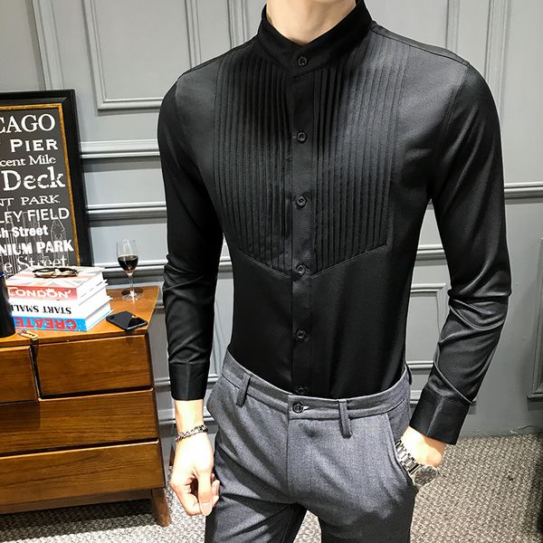 2019 stand collar mens shirts casual slim fit business dress shirt men long sleeve streetwear night club party clothing camisa, White;black
2019 stand collar mens shirts casual slim fit business dress shirt men long sleeve streetwear night club party clothing camisa, White;black