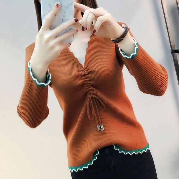 new korean leisure v-neck solid color ruched drawstring pullovers 2020 autumn spring knitted women sweaters plus size 4xl y490, White;black
new korean leisure v-neck solid color ruched drawstring pullovers 2020 autumn spring knitted women sweaters plus size 4xl y490, White;black