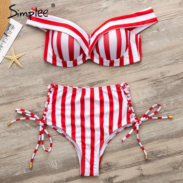 simplee striped two pieces women bikini set push up lace up swimwear high waist summer beach 2019 mujer bathing suit
simplee striped two pieces women bikini set push up lace up swimwear high waist summer beach 2019 mujer bathing suit