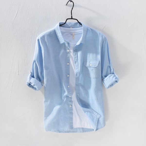 2019 autumn long-sleeved cotton and linen shirt men brand fashion shirts for men solid blue shirt mens casual shirts male, White;black
2019 autumn long-sleeved cotton and linen shirt men brand fashion shirts for men solid blue shirt mens casual shirts male, White;black