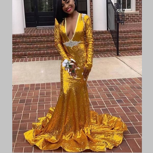 gold sequins prom dresses with deep v neck sashes beads long sleeves mermaid evening gowns sweep train party dress african vestidos, Black
gold sequins prom dresses with deep v neck sashes beads long sleeves mermaid evening gowns sweep train party dress african vestidos, Black