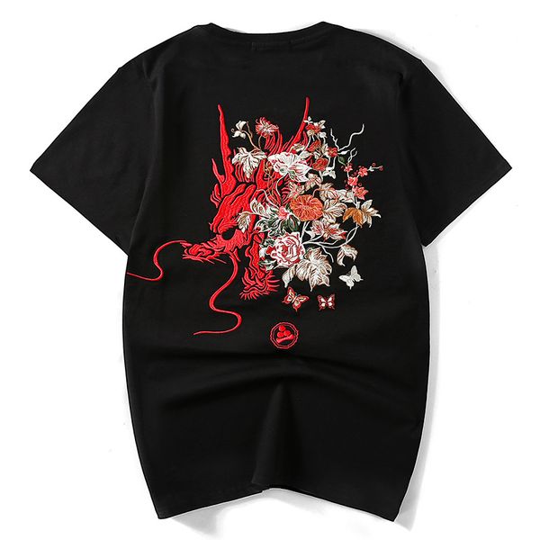 men black tshirts chinese style flowers dragon embroidery t shirts casual o neck short sleeve japan harajuku tees, White;black
men black tshirts chinese style flowers dragon embroidery t shirts casual o neck short sleeve japan harajuku tees, White;black