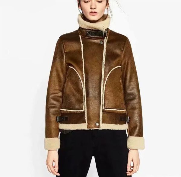 women faux fur leather suede lamb patchwork jacket coat warm thick zipper female jacket casual outwear, Black;brown
women faux fur leather suede lamb patchwork jacket coat warm thick zipper female jacket casual outwear, Black;brown