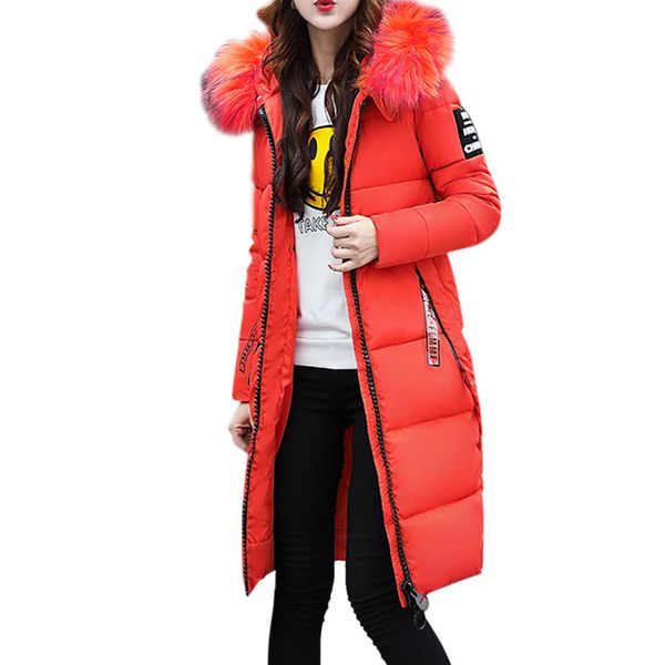 women fashion long parkas orange winter padded jacket coat lady leisure style jacket pocket hooded warm coat chamarras de mujer, Black