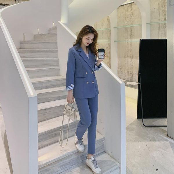 business women two pieces formal suit double breasted long sleeve blazer and straight pencil pant set suit, White;black
business women two pieces formal suit double breasted long sleeve blazer and straight pencil pant set suit, White;black