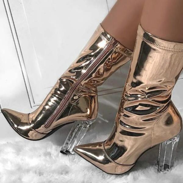 pointy chunky translucent heels women high boots gold silver patent leather chunky heels short booties women 2019 shoes, Black
pointy chunky translucent heels women high boots gold silver patent leather chunky heels short booties women 2019 shoes, Black
