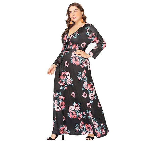 with belt loose wrap spring high waist casual floral maxi large hem beach v neck women dress long sleeve plus size, Black;gray
with belt loose wrap spring high waist casual floral maxi large hem beach v neck women dress long sleeve plus size, Black;gray