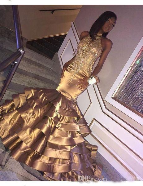 luxury gold mermaid prom dresses high neck beading crystal sleeveless floor length formal evening dress party gowns custom made, Black
luxury gold mermaid prom dresses high neck beading crystal sleeveless floor length formal evening dress party gowns custom made, Black