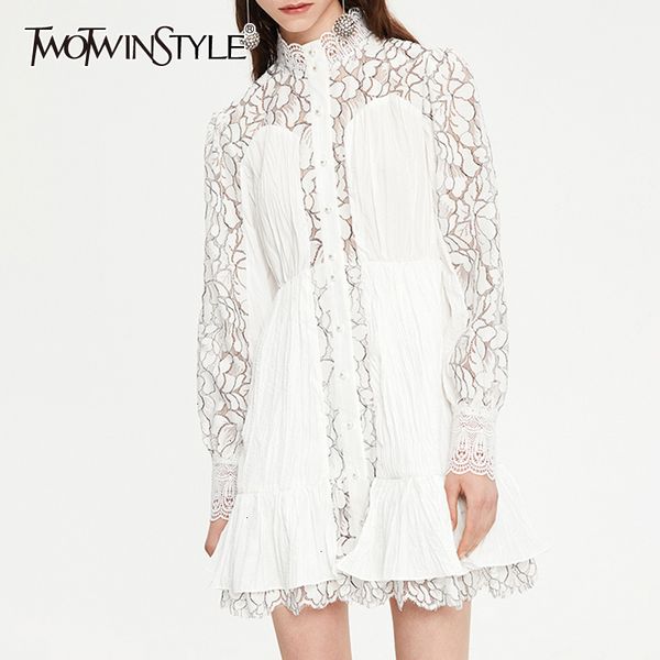 twotwinstyle patchwork lace ruffle dresses for female turtleneck lantern sleeve high waist with sashes women's dress fashion new, Black;gray
twotwinstyle patchwork lace ruffle dresses for female turtleneck lantern sleeve high waist with sashes women's dress fashion new, Black;gray