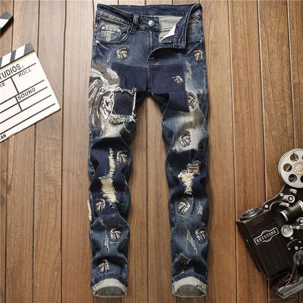 

Men Jeans Designer New Fashion Casual Skinny Bleached Solid Washed Long Zipper Fly Pencil Pants Cotton Blend Size Brand Jeans