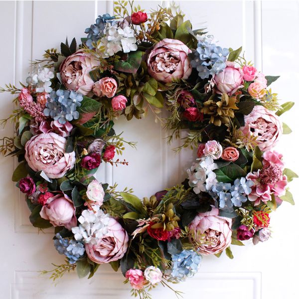 53cm door wreath large garland artificial flower wreath wall hanging door decoration home decoration farmhouse deocr hawaiian