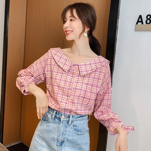 2019 new autumn women shirts peter pan collar plaid chiffon nine points sleeve blouse shirt 9972, White
2019 new autumn women shirts peter pan collar plaid chiffon nine points sleeve blouse shirt 9972, White