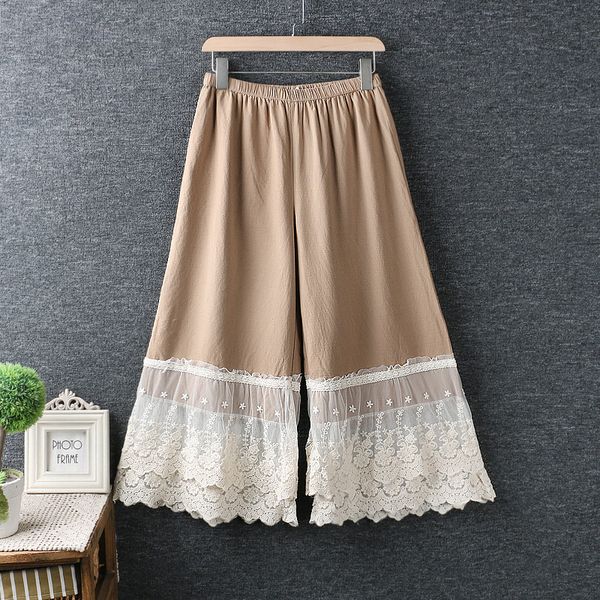 spring autumn sweet fresh lace splicing cotton linen wide leg pants loose elastic waist casual ankle-length pants, Black;white
spring autumn sweet fresh lace splicing cotton linen wide leg pants loose elastic waist casual ankle-length pants, Black;white