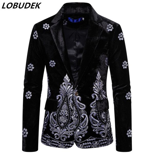 men's suits & blazers men black vintage velvet embroidery stage costume single button tuxedo blazer casual coat singer host suit jacket, White;black
men's suits & blazers men black vintage velvet embroidery stage costume single button tuxedo blazer casual coat singer host suit jacket, White;black