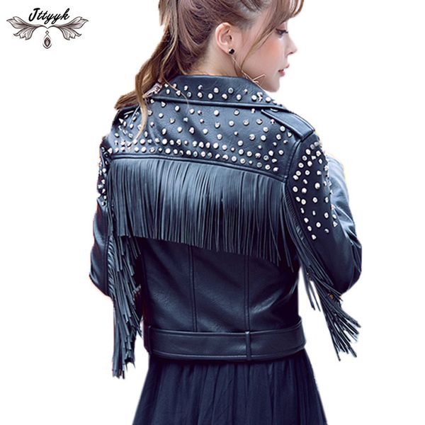 2019 autumn leather jacket women fringed rivet punk style suede leather jacket locomotive short coat motorcycle outerwear lj605, Black
2019 autumn leather jacket women fringed rivet punk style suede leather jacket locomotive short coat motorcycle outerwear lj605, Black