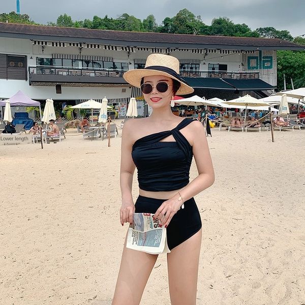 solid color single shoulder swimsuit bikini high waist tight bikini split swimsuit, White;black
solid color single shoulder swimsuit bikini high waist tight bikini split swimsuit, White;black
