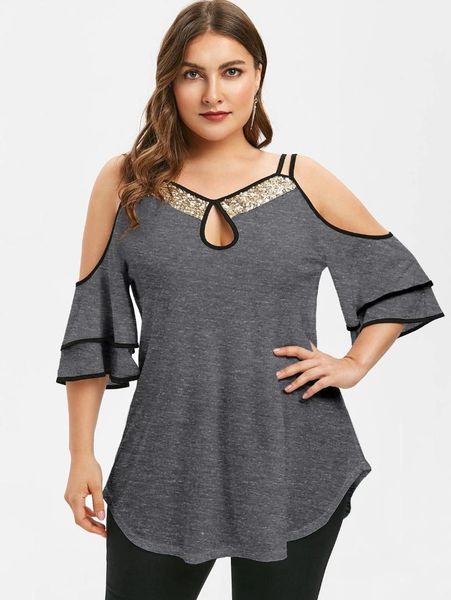 female clothing womens designer tshirt off shoulder suspender panelled sequin lotus leaf sleeve loose tees plus size, White
female clothing womens designer tshirt off shoulder suspender panelled sequin lotus leaf sleeve loose tees plus size, White