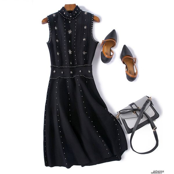 womens designer curved bead knit female autumn heavy industry beaded leaking back evening dress skirtxidqh, Black;gray