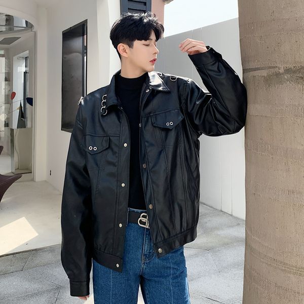 men short leather coat male iron ring thick coat winter motorcycle jacket streetwear punk gothic hip hop outerwear, Black
men short leather coat male iron ring thick coat winter motorcycle jacket streetwear punk gothic hip hop outerwear, Black
