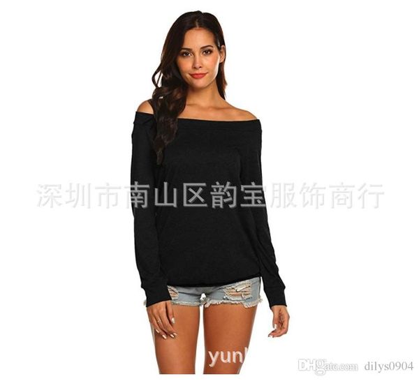 foreign trade autumn european and american women's long sleeve t-shirt with one-word collar and shoulder-exposed jacket leisure pure co, White
foreign trade autumn european and american women's long sleeve t-shirt with one-word collar and shoulder-exposed jacket leisure pure co, White