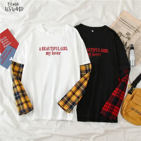 harajuku kawaii women tshirt loose casual long sleeve plaid patchwork t shirt autumn students simple letter white black t shirts
harajuku kawaii women tshirt loose casual long sleeve plaid patchwork t shirt autumn students simple letter white black t shirts