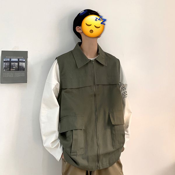 2019 men's fashion sleeveless vest male tide work clothes jacket loose pure color clothes cargo vest 4 color clothing m-xl, Black;white
2019 men's fashion sleeveless vest male tide work clothes jacket loose pure color clothes cargo vest 4 color clothing m-xl, Black;white