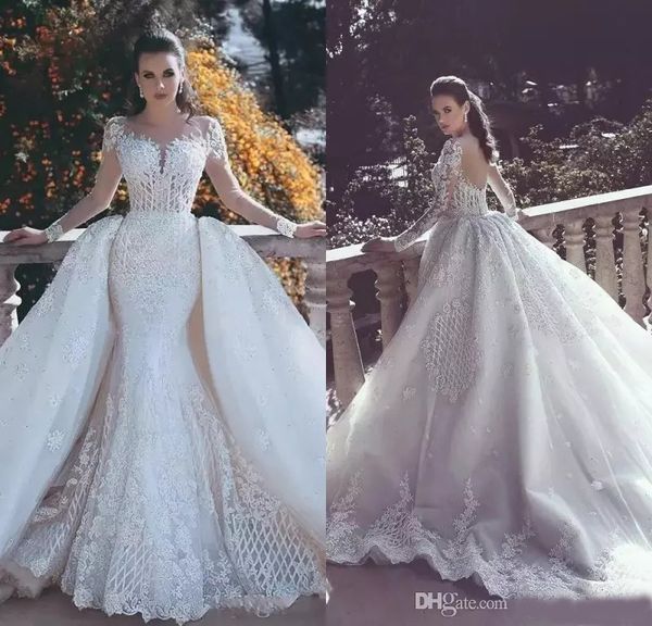 backless lace mermaid wedding dresses with detachable train sweetheart long sleeve beads appliques arabic custom made wedding dress, White
backless lace mermaid wedding dresses with detachable train sweetheart long sleeve beads appliques arabic custom made wedding dress, White