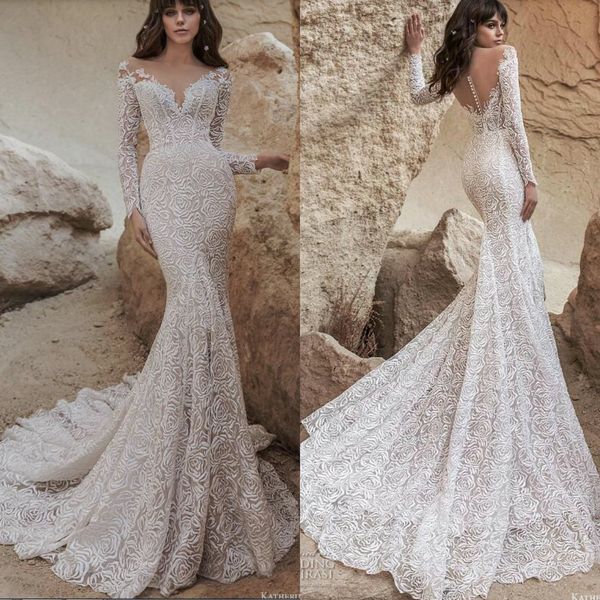 2019 modest mermaid wedding dresses v neck lace rose appliqued long sleeve country bridal gowns backless plus size boho wedding dress, White
2019 modest mermaid wedding dresses v neck lace rose appliqued long sleeve country bridal gowns backless plus size boho wedding dress, White