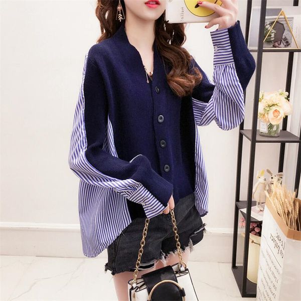 2019 new striped stitching knit cardigan coat women spring autumn sweater fashion v-neck loose knit jacket clothing, White
2019 new striped stitching knit cardigan coat women spring autumn sweater fashion v-neck loose knit jacket clothing, White