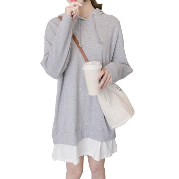 Long Sleeve Solid Coat Fake two piece Women Hoodies Gray 100 Cotton Terry Dress Models Plus Size Pregnant Autumn Clothes
Long Sleeve Solid Coat Fake two piece Women Hoodies Gray 100 Cotton Terry Dress Models Plus Size Pregnant Autumn Clothes